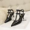 High Heels Patent Leather Metal Rivets Women's Shoes Sandals