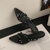 Fashion Footwear Low Heel Ladies Slippers Shoes Pointed Toe Fashion Metal Rivet Women Heeled Slides Slippers Female Sandals Shoes Pumps