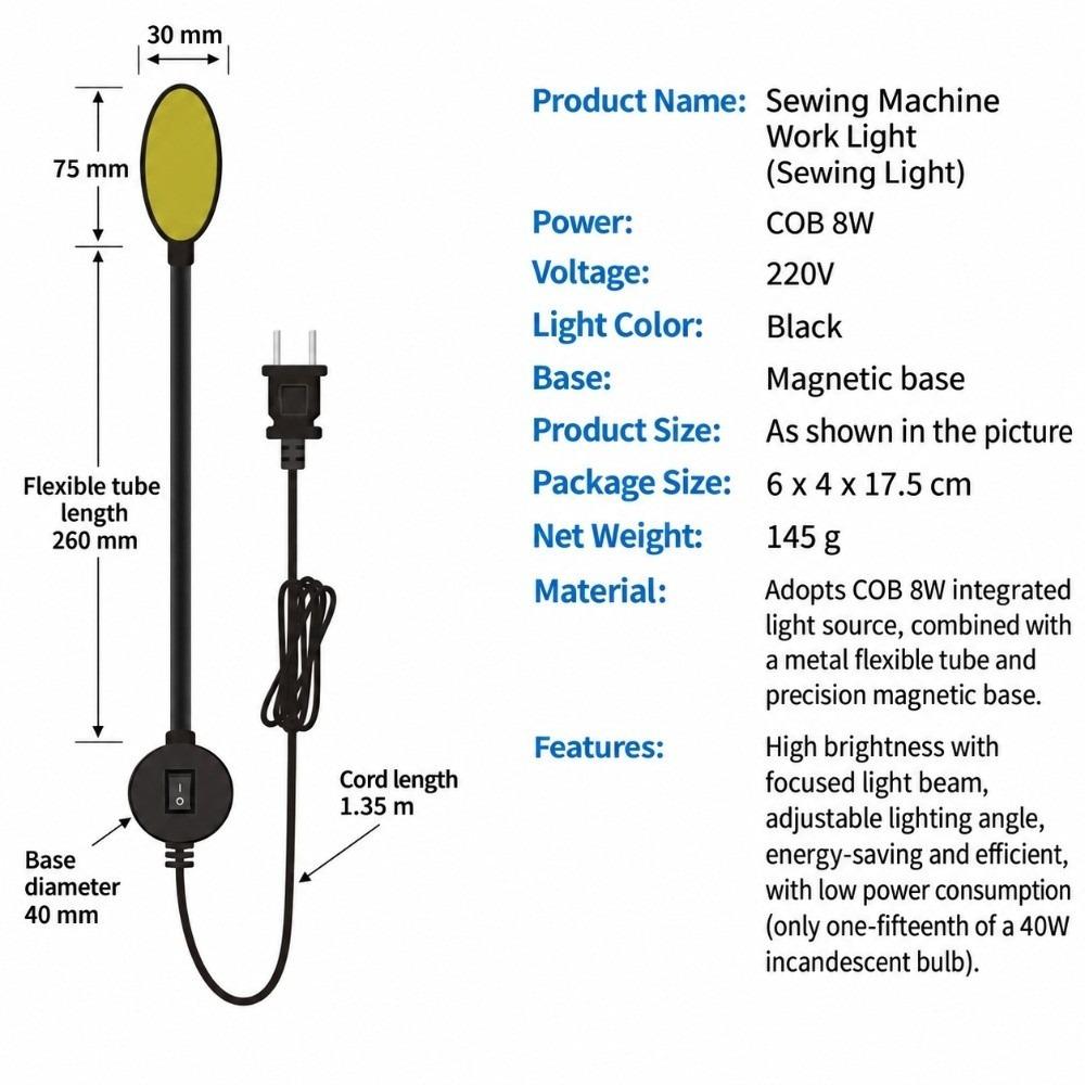 COB LED COB Work Lamp Flexible Gooseneck Lamp New LED Sewing Machine Light Craft Lighting