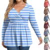 Women's Plus Size Shirt Long Sleeve Print Top Pleated Casual V-Neck Top