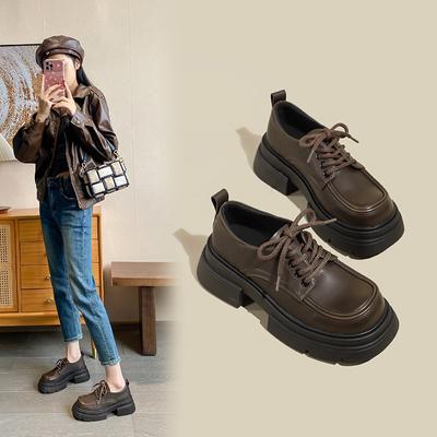 Британский стиль Платформа Увеличивающие Маленькие Кожаные Туфли Универсальные Кожаные Лоферы На Шнуровке