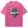 Cute Casual Style Cartoon Black Chick Print Ladies T-Shirt Loose Wash Cotton Short Sleeve Fashion Design Top