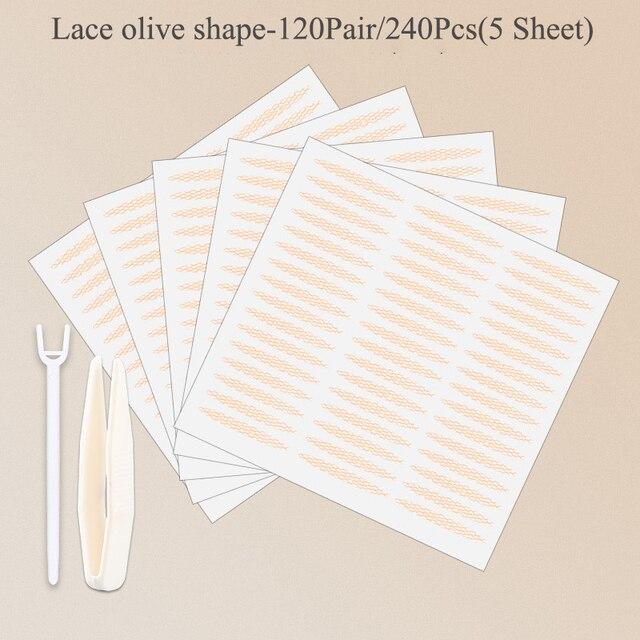 240 шт. Двойная складная лента для век, наклейка, кружево, натуральная, прозрачная, бежевая, полосатая, самоклеящаяся, натуральный макияж для глаз, макияж с инструментом, новый