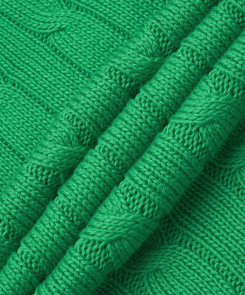 POLO RALPH LAUREN W Cable Knit Cotton Crewneck Sweater - Green