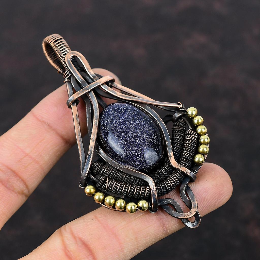 Голубой солнечный камень подвеска медная проволока обернутая ювелирные изделия подлинный драгоценный камень подвеска ручной работы антикварная ювелирные изделия медная проволока обернутая кулон подарок для матери