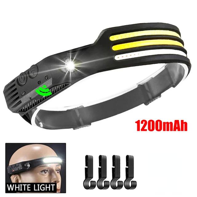 KDULIT Светодиодный налобный фонарь с датчиком, USB перезаряжаемый, многофункциональный, для кемпинга, рыбалки, охоты, COB налобный фонарь, рабочий свет