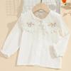 Baby Girls Long Sleeve Shirt Flower Embroidery Lapel Button Top Kids Clothes