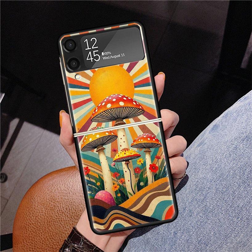 Boho Hippy Mushroom Sunrise Phone Case For Samsung Z Flip 7 6 5 4 3 Galaxy ZFlip7 ZFlip6 ZFlip5 ZFlip4 ZFlip3 5G Print Cover