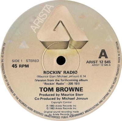 12-дюймовая пластинка ТОМ БРАУН - Rockin' Radio ARIST12545 Arista 1983 Великобритания Соул/Фанк Б/У