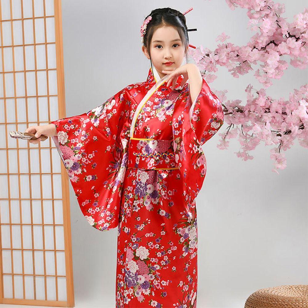 Bathrobe Gown Yukata Dress Cherry Blossom Pattern Cosplay Costume Kids Boys Girls