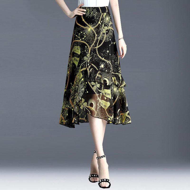 Женская юбка-полуюбка из шифона нестандартного покроя, летняя юбка А-силуэта, юбка средней длины с цветочным принтом и высокой талией