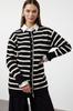 Women's Fashionable Stylish Hijab Cardigan Black Stone Knitwear Striped Cardigan