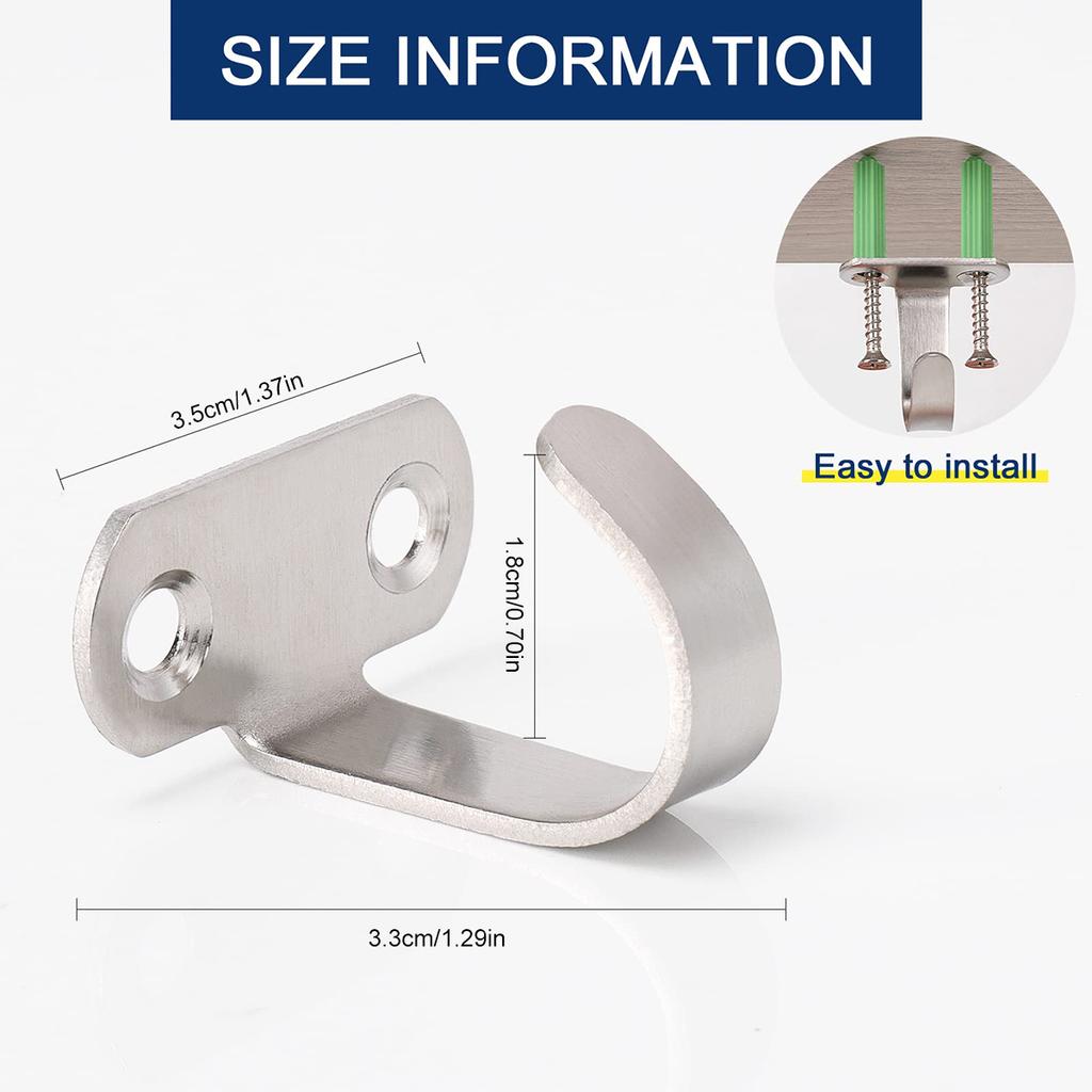 10Pcs Stainless Steel Screw Mounted Ceiling Hooks Under-Shelf Towel Robe Clothes Hook Heavy Duty Coat Hook Hanger