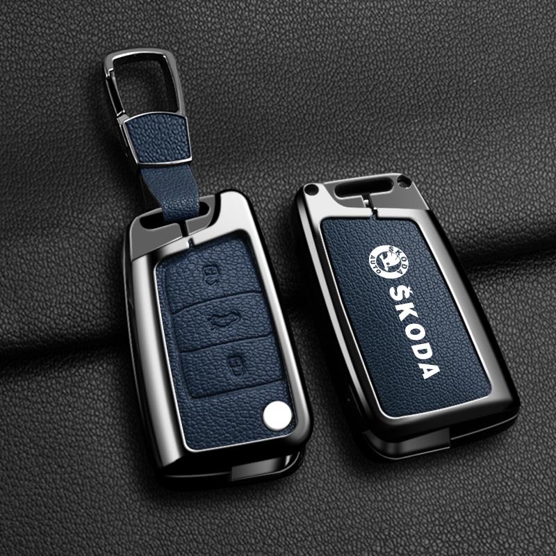 CWWR6 High Quality Leather Car Key Case Cover Shell Bag For Skoda Octavia A5 A7 Fabia Superb Kodiaq Karoq Keychain Auto Accessories