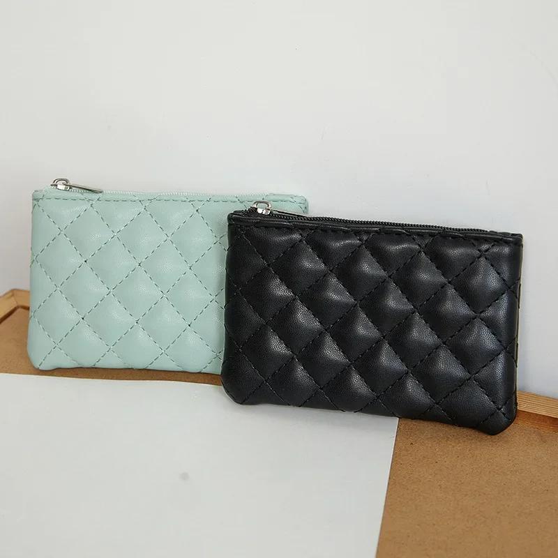 Women Small Coin Purse PU Leather Zipper Wallets Pouch Plaid Print Change Purses Business Card Holder Ladies Mini Coin Bag