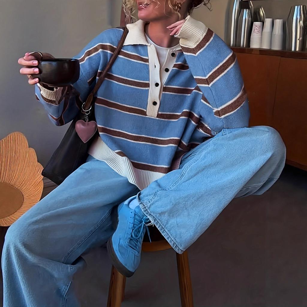 Women's Sweater, Striped, Loose Fit for Fall and Winter