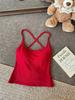 Back Lace-Up Cross Spaghetti Strap Camisole Built In Chest Pads Slim Crop Tank Top Black White Blue Wine Red Women Hollow Back Summer Sleeveless Vest