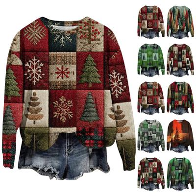 Женская мода с принтом, длинный рукав, свободный круглый вырез, свитшот, осень