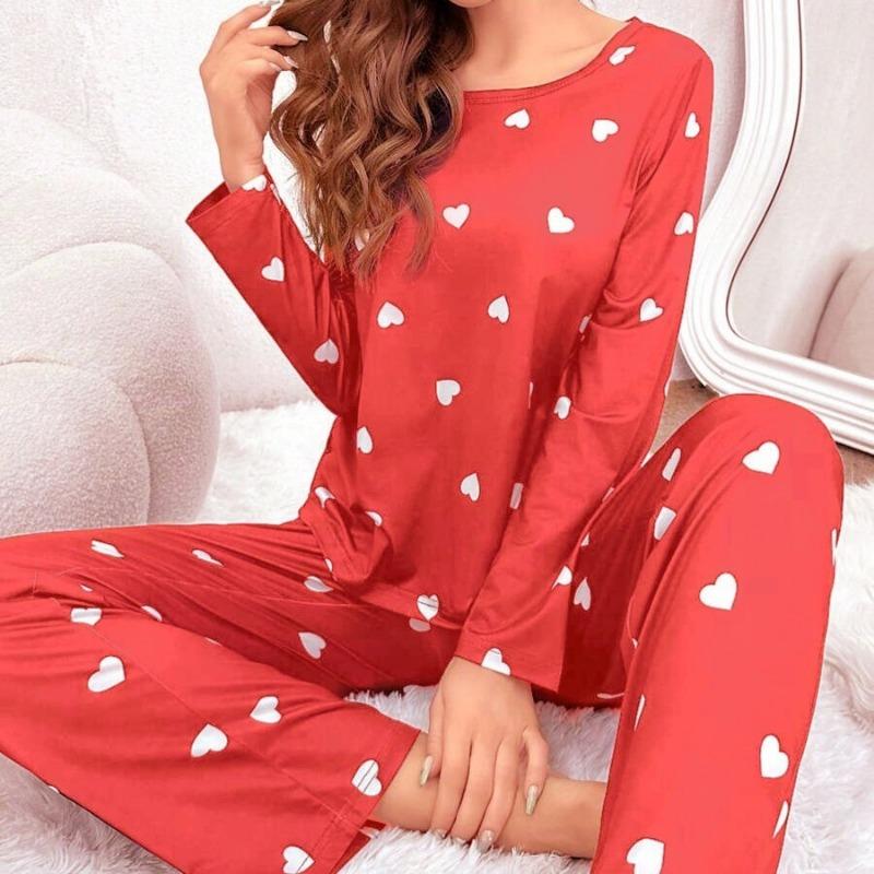 Women's Pajamas Casual Round Neck Long Sleeve Long Pants Fall and Winter Comfortable Set Girl Sleepwear Homewear