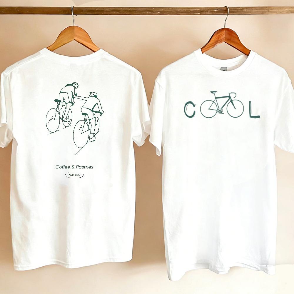 2026 Cool Bicycle Letter Print Short Sleeve Tee Loose Fit Line Art Cycling Top Wear For Outdoor Riding Coffee Lovers