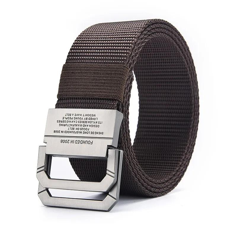 Мужской ремень Trend Double Loop Buckle ремень из холста Женский ремень с брюками-карго Джинсовый ремень Спортивный ремень на открытом воздухе Ремни без перфорации