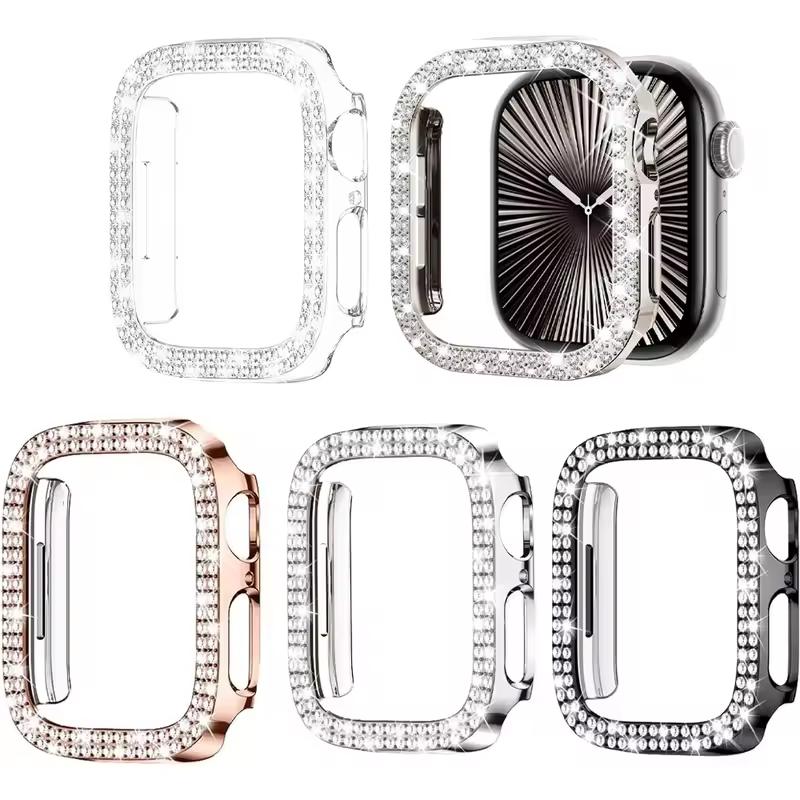 Алмазный Чехол Для Apple watch 9 8 7 41мм 45мм 44мм 40мм 46мм Аксессуары Блестящий Бампер Защитная Крышка iWatch серия 3 4 5 6 se 10