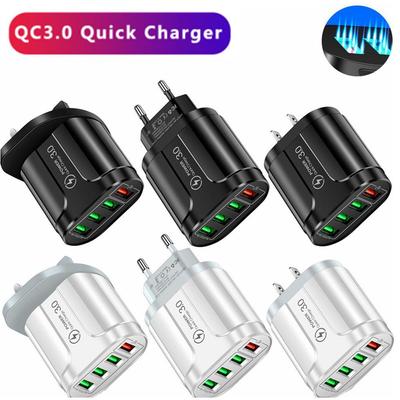 Быстрое USB-зарядное устройство на 4 порта с поддержкой QC3.0 и светодиодной индикацией, с вилками US/EU/UK