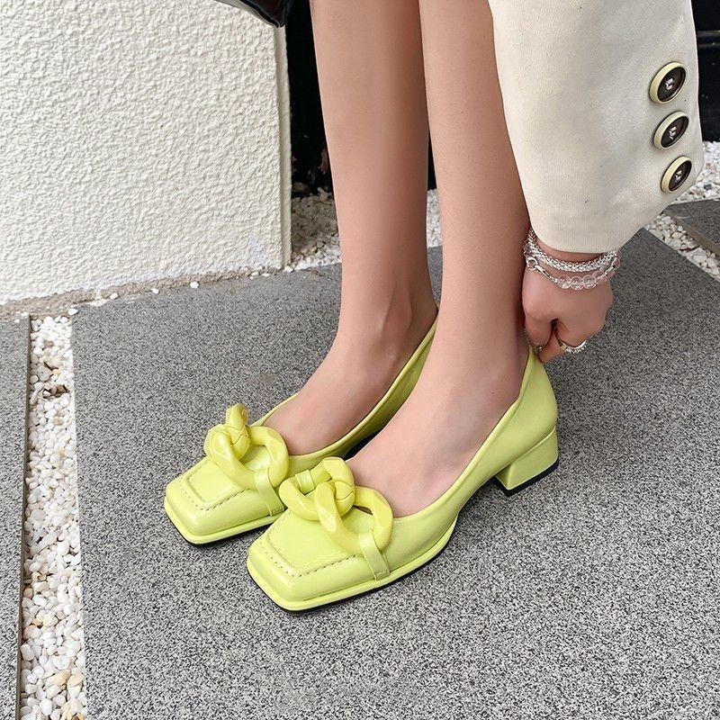 Fashion Yellow with Medium Heels Silver Ladies Summer Footwear Square Toe Blue Shoes for Women 2024 Casual E Trend On Offer Y2k Stylish