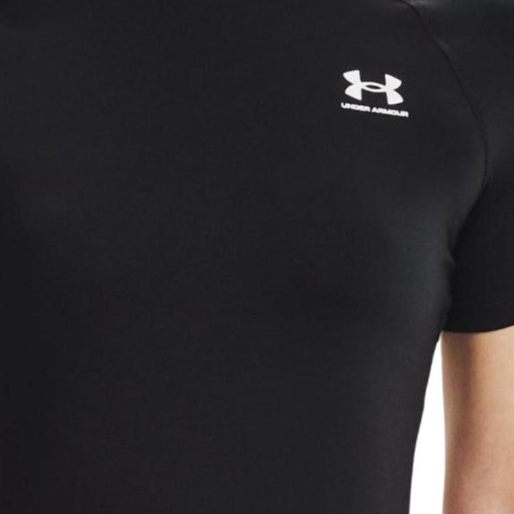 Under Armour Однотонная футболка с принтом логотипа бренда, круглым вырезом, облегающего кроя, с короткими рукавами, женский топ, черный 1365460-001