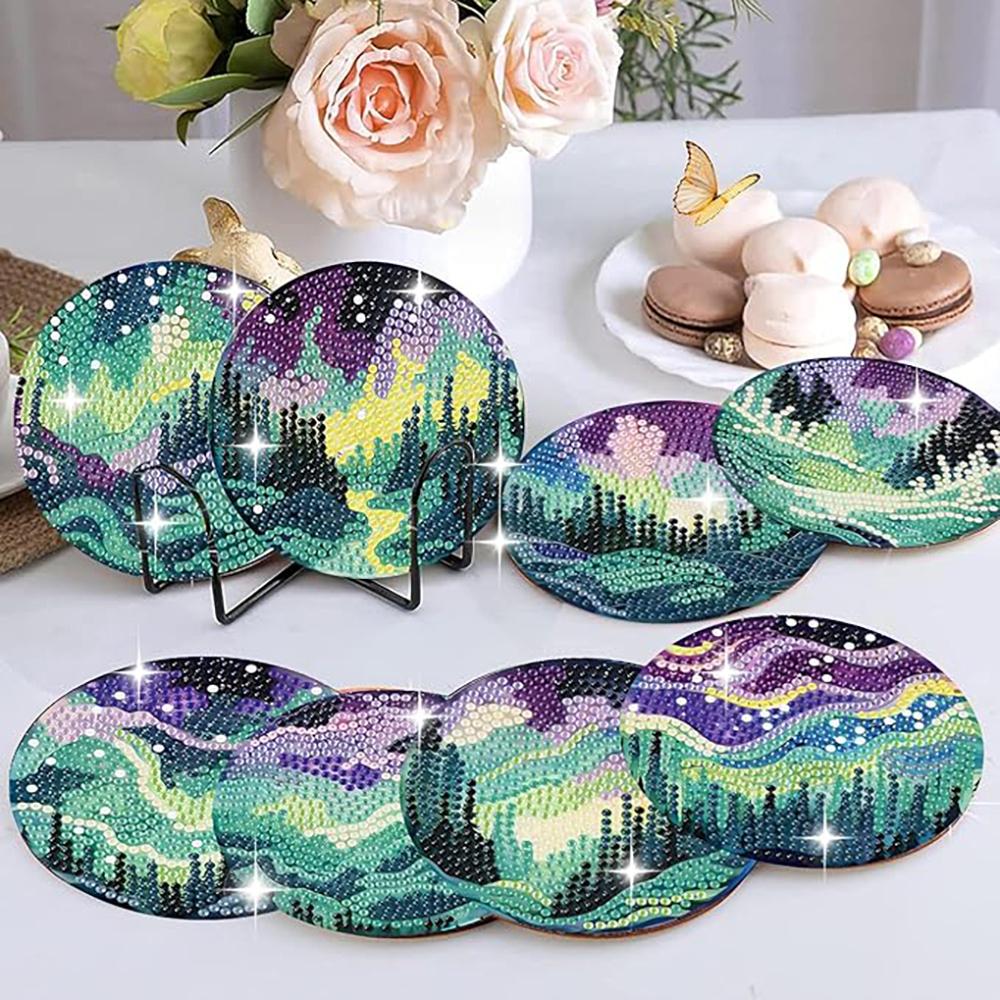 8 штук/набор подставок с узором «Аврора», расписанных алмазной мозаикой, подставки «Сделай сам» с держателем, подходят для начинающих и взрослых, подарки, товары для искусства и рукоделия