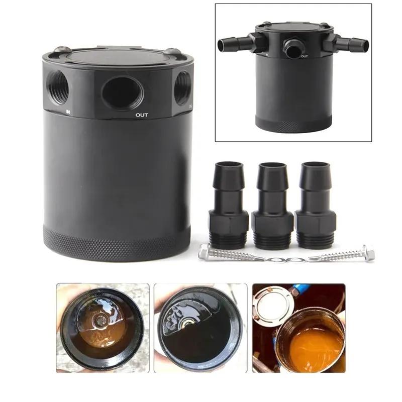 Universal Car 3-Port Oil Catch Can Tank Separator 3/8" 1 Outlet + 2 Inlet Aluminum Baffled  Air-Oil Separator