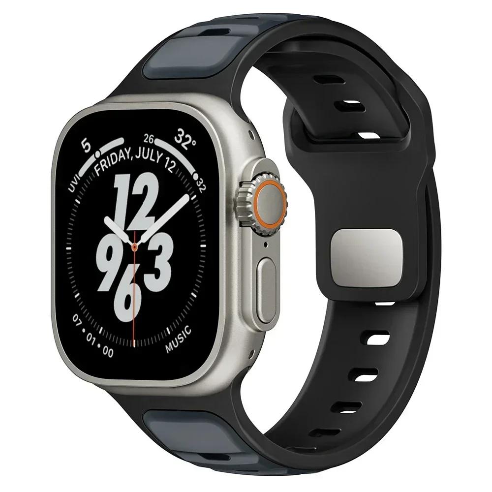 Силиконовый ремешок для Apple Watch 49 мм 46 мм 45 мм 44 мм 42 мм 41 мм 40 мм, мужской спортивный ремешок для iWatch Series 10 9 8 7 6 5 4 Se Ultra 1 2