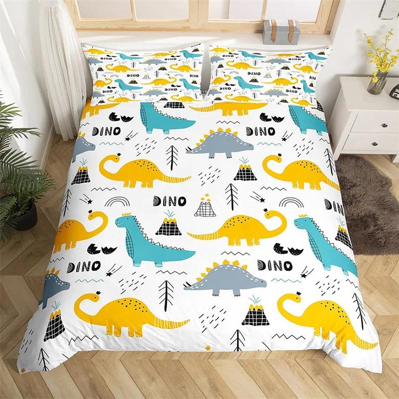 Cartoon Dinosaur Duvet Cover Cute Animal Bedding Set Microfiber Jungle Dino Christmas Theme Quilt Cover Single Double King Size