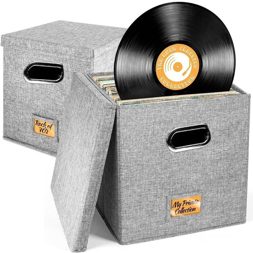 Foldable Vinyl Record Storage Boxes Cotton Linen Fabric Storage Boxes LP Record Organizer  for Home