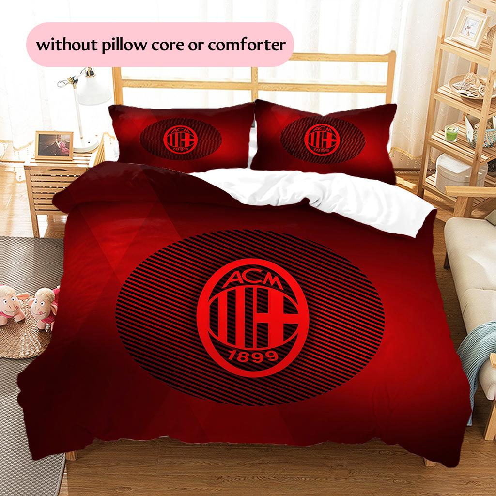 Associazione Calcio Milan3 Pattern Bedding Quilt Set  Home Decoration  Gift (1 * duvet cover + 2 * pillowcase  without core)