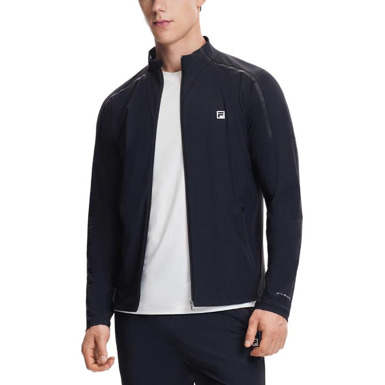 Fila Серия Фитнес Однотонный Простой Принт Маленький Логотип Воротник-стойка Быстросохнущая Мягкая Удобная Куртка с Длинным Рукавом Мужские куртки Черный A11M421506F-BK