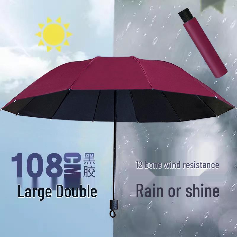 Twelve-Bone Oversized Women's Umbrella: Black UV Protection for Sun & Rain