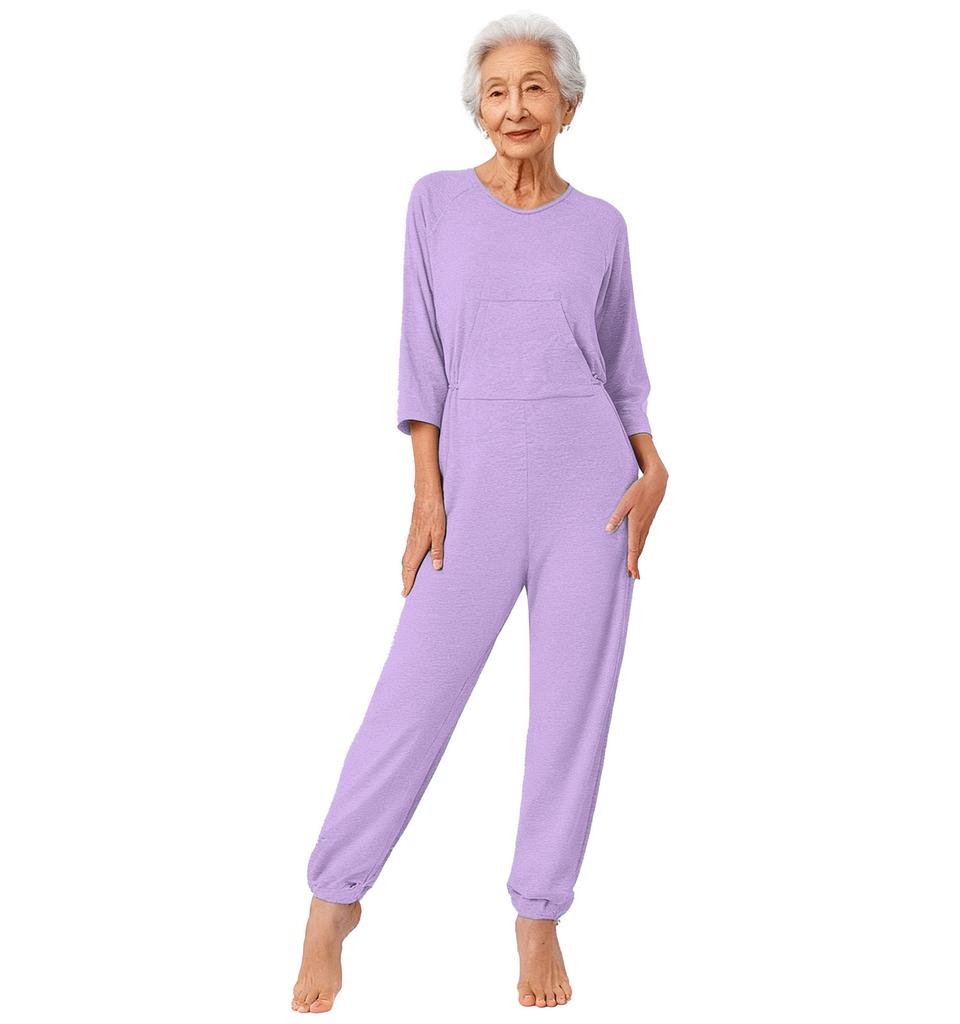 Special Needs & Disability Romper for Women S-XXL: Adaptive Jumpsuit with Double-End Zip, Long Sleeve Pants for Easy Care