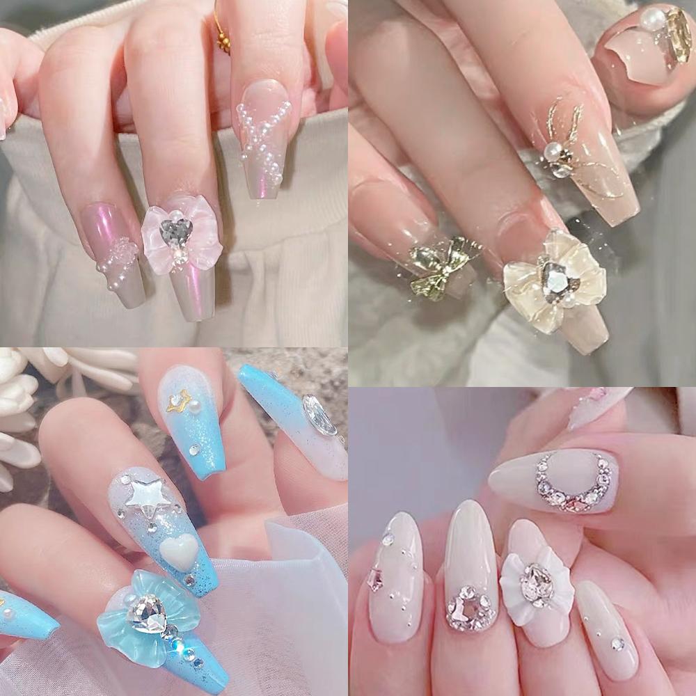 10pcs Sailor Warrior Moon Nail Charm 3D Shiny Japanese Bowknot Diamond Gem Nail Rhinestones Crystal Heart Design DIY Nail Parts