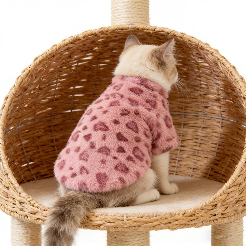 Fleece Lined Winter Cats Clothing for Maximums Warmth and Comfortable in Cold Environment with Leopards Print