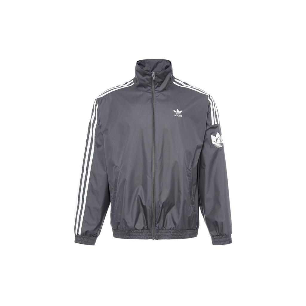 Adidas Originals Striped Stand Collar Zip-Up Long Sleeve Jacket Unisex Jackets Dark-Grey JI7533