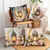 Ramadan Cushion Covers Lantern Floral Designs with Green Plants Printed Square Pillowcase Zipper Closure for Living Room Decor