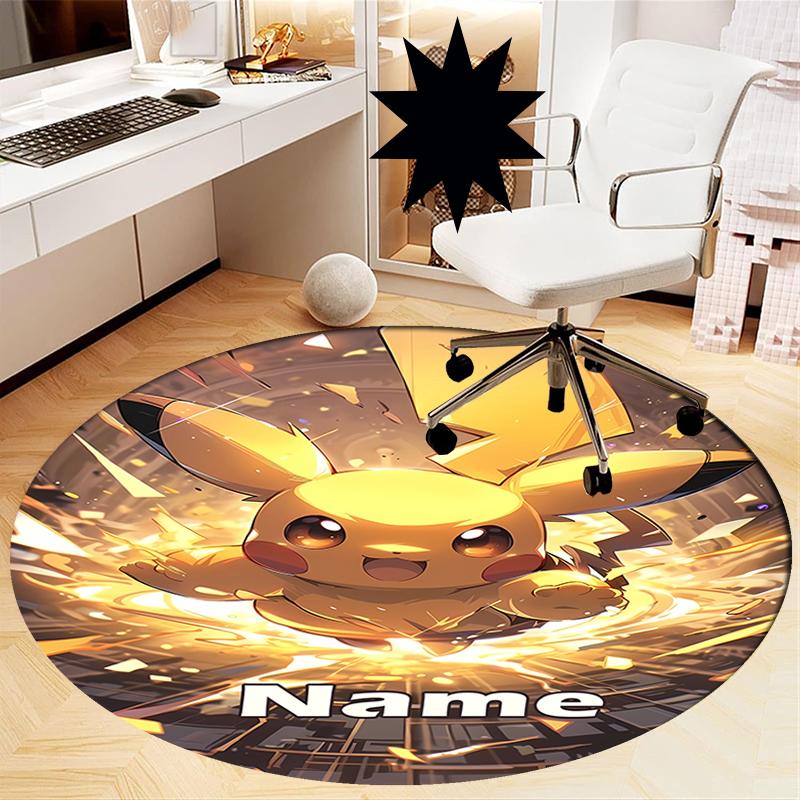 Custom Name Pokémon Printed Round Rug Carpet Chair Rug Area Rug Entryway Doormats,for Office Chair Living Room Bedroom Kitchen Room.