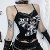 AltGoth Gothic Punk Майки женские Уличная одежда Harajuku Y2k Grunge Graphic Bat Printed Кружевной пэчворк Укороченный топ с цепочкой Femme