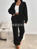Women's Grey Button Front Knit Cardigan with Wide Leg Lounge Pants Set