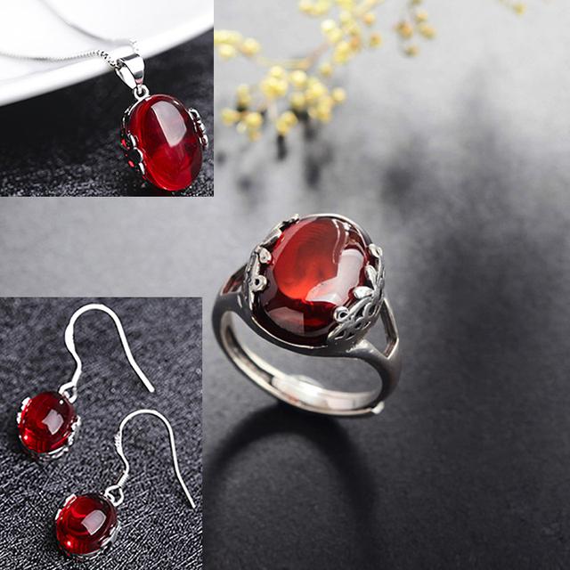 Комплект ювелирных изделий Cellacity из стерлингового серебра 925 пробы для женщин, подвески, зеленый халцедон, красный агат, кольцо с изменяемым размером, серьги-капли, ожерелье, подарок
