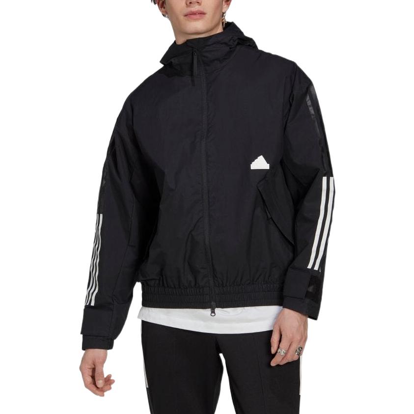 adidas Мужская куртка с капюшоном на молнии с полосатым принтом и логотипом, черная HG2062
