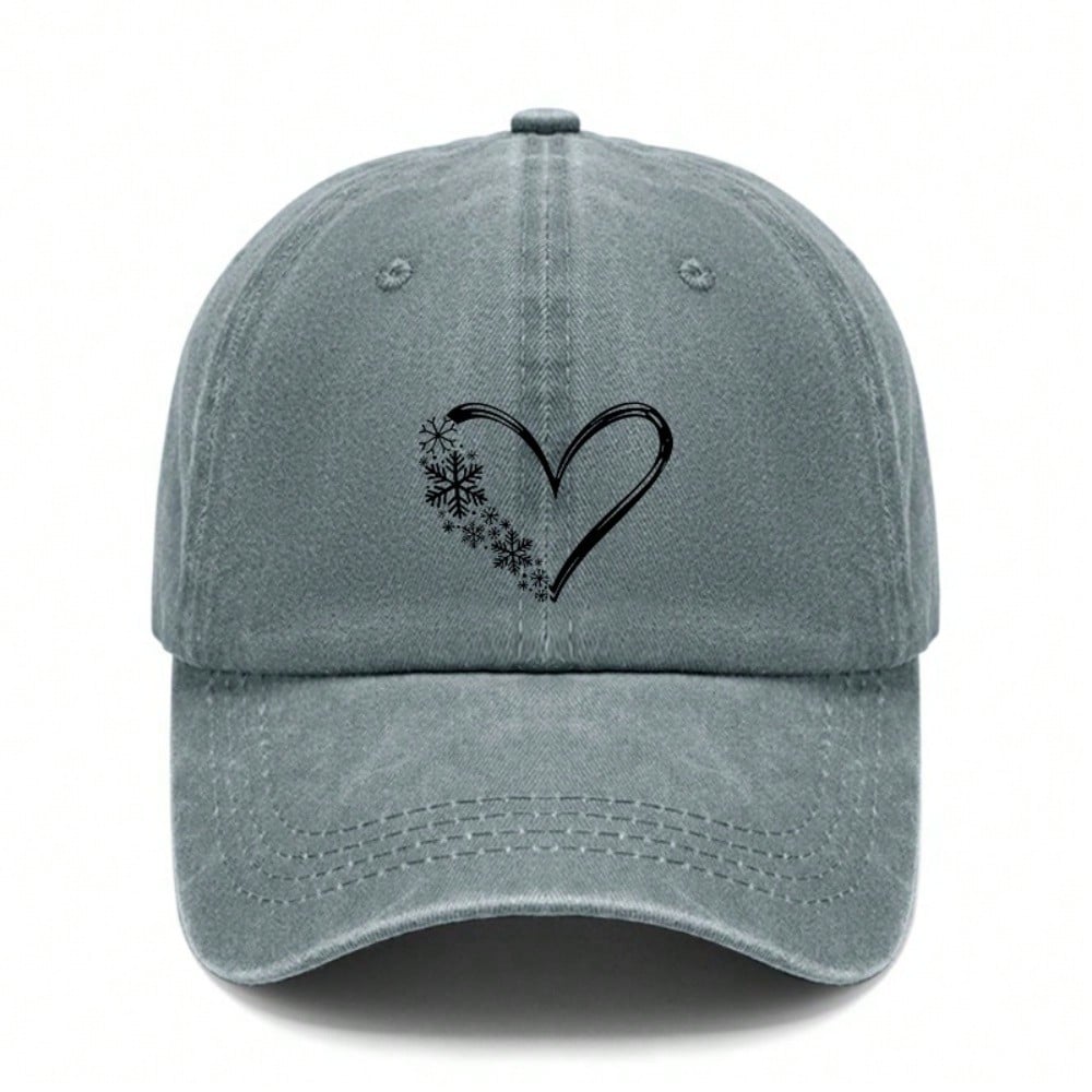 Casual Baseball Cap - Heart & Snowflakes Print Coral Adjustable Breathable Unisex Fashion Cap For Summer Outings, Travel & Daily Wear