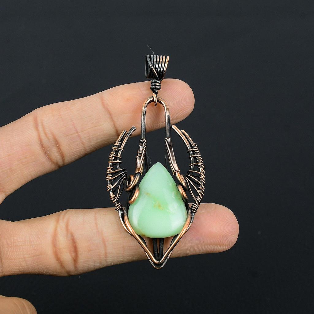 Lemon Chrysoprase Pendant, 999 Copper Wire Wrapped Pendant Jewelry. Gift For Women Handmade Pendant Gemstone Jewelry
