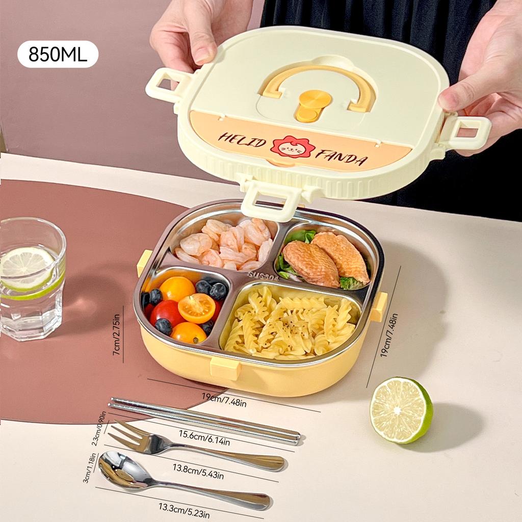 850/900 мл Контейнер для ланча из нержавеющей стали 304 со столовыми приборами Портативный ланч-бокс с отделениями для детей Герметичный Микроволновая печь Бенто-бокс